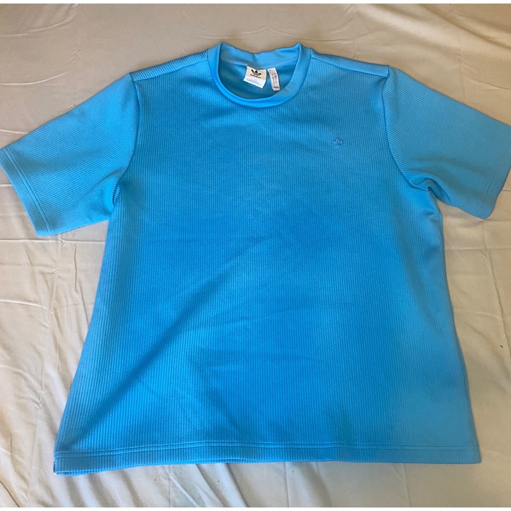 Adidas Ribbed Tee Blue Adicolor Heritage T Shirt Mens Large Minimal Streetwear